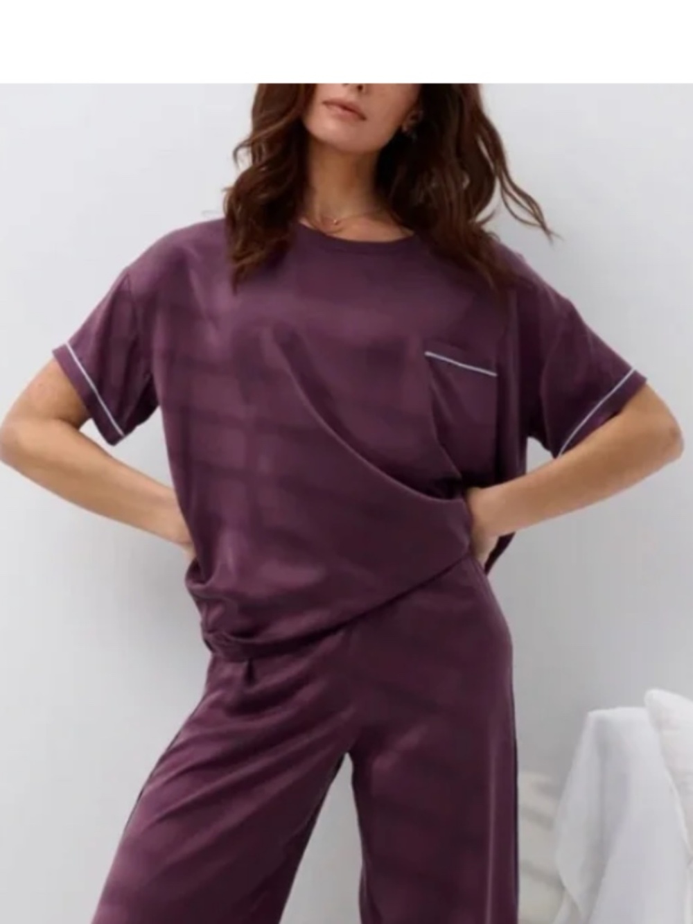 LUNYA NWOT Washable Silk TEE ONLY in Vintage Merlot/Frosted Lagoon Size M